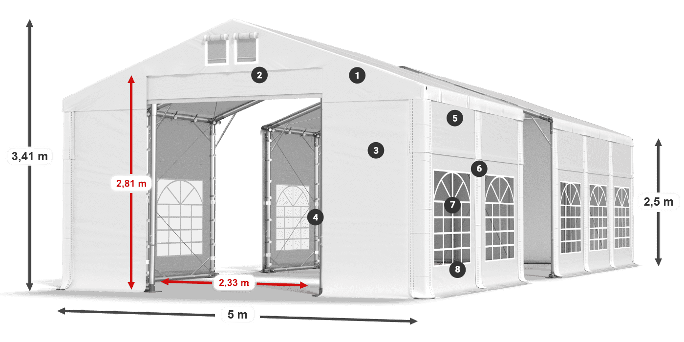 Dach: MS 580 PVC Ściany: FR 620 PVC 2.5m legenda