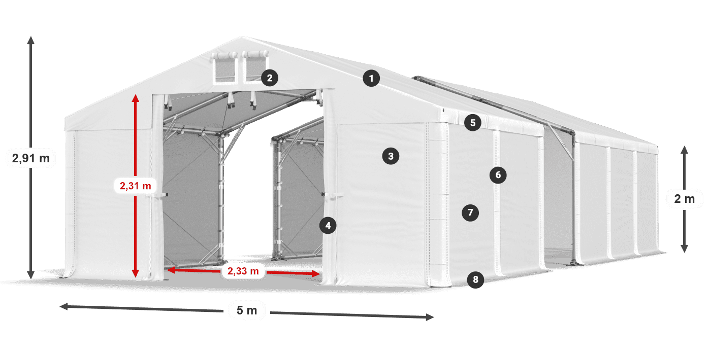 Dach: SD 560 PVC Ściany: FR 620 PVC legenda 2m