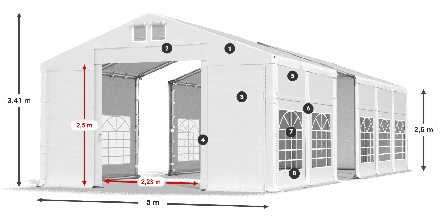 Dach: MS 580 PVC Ściany: FR 620 PVC 2.5m legenda