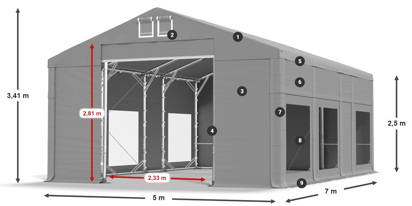 Dach: FR 620 PVC Ściany: MS 580 PVC 2.5m legenda