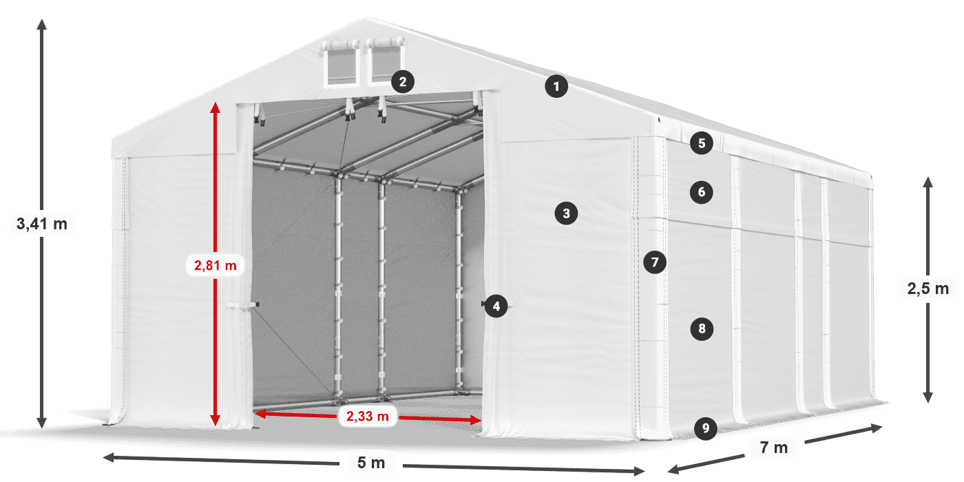 Dach: FR 620 PVC Ściany: MS 580 PVC 2.5m legenda
