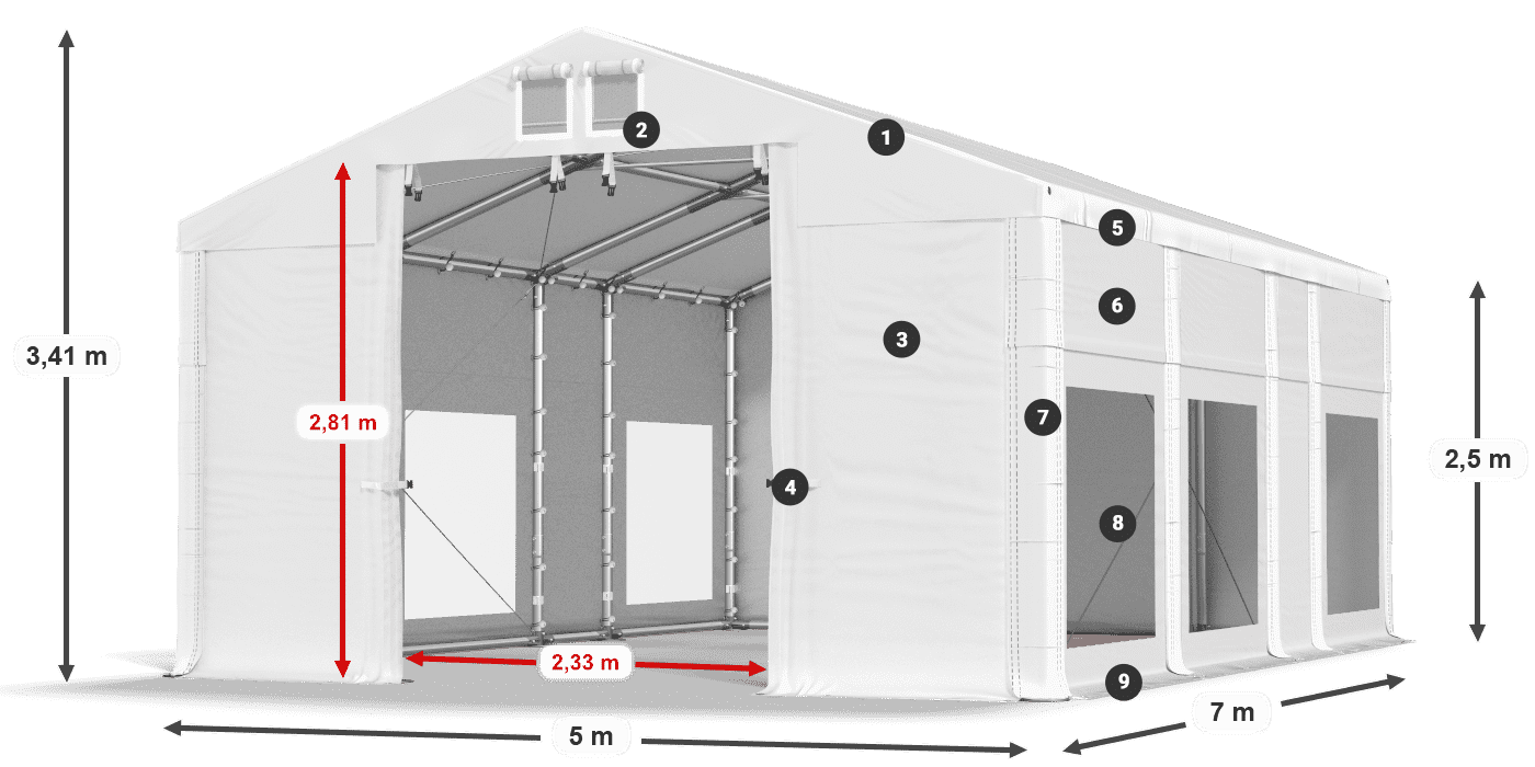 Dach: FR 620 PVC Ściany: MS 580 PVC 2.5m legenda