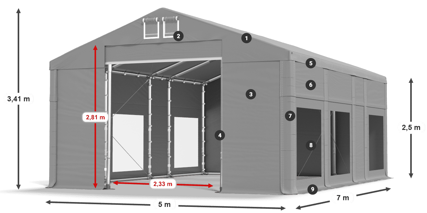 Dach: FR 620 PVC Ściany: MS 580 PVC 2.5m legenda