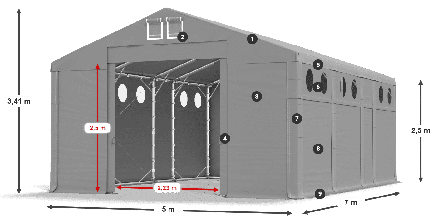 Dach: FR 620 PVC Ściany: SD O 500 PVC 2.5m legenda