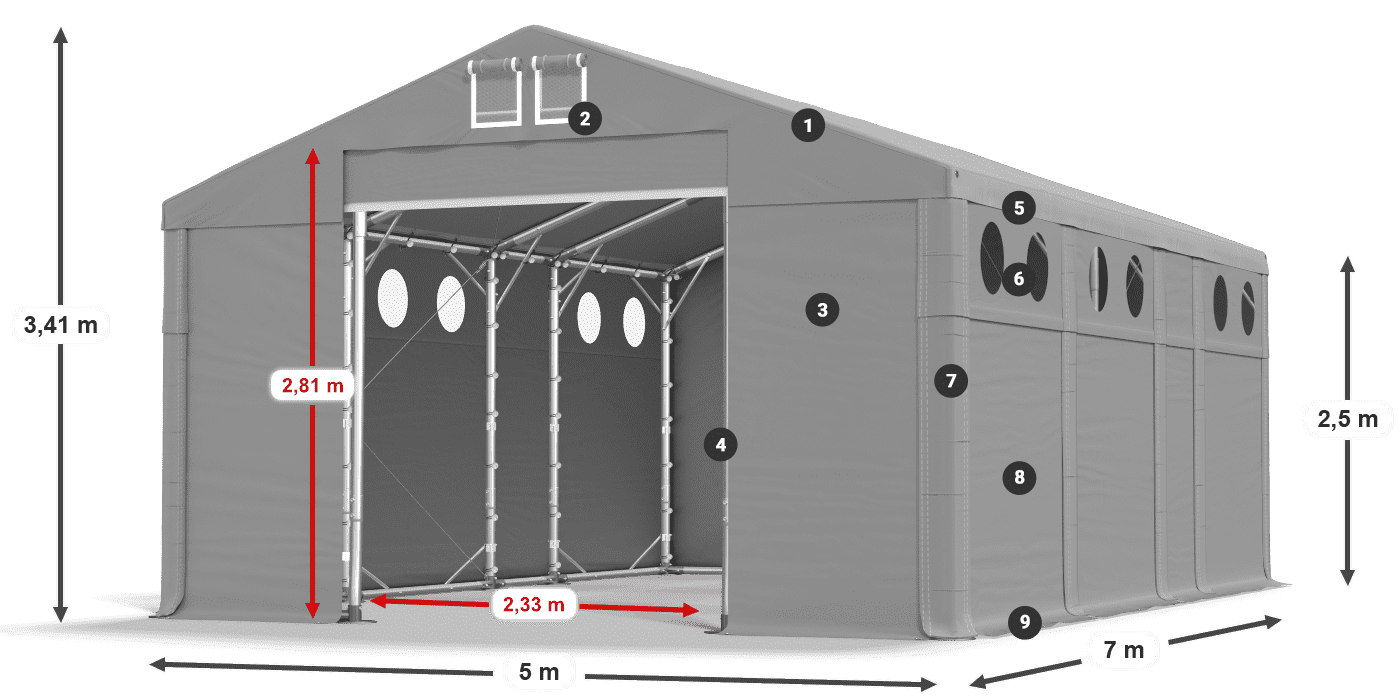 Dach: FR 620 PVC Ściany: SD O 500 PVC 2.5m legenda