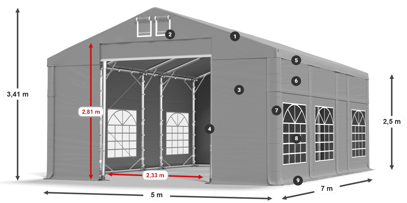 Dach: FR 620 PVC Ściany: SD 500 PVC 2.5m legenda