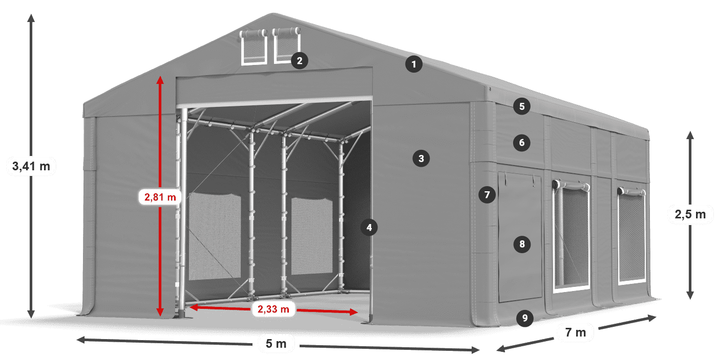 Dach: FR 620 PVC Ściany: SD 500 PVC 2.5m legenda