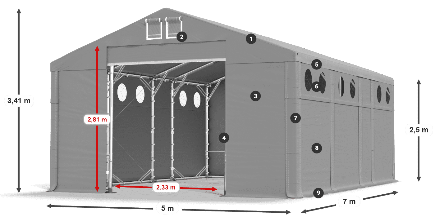 Dach: FR 620 PVC Ściany: SD O 500 PVC 2.5m legenda