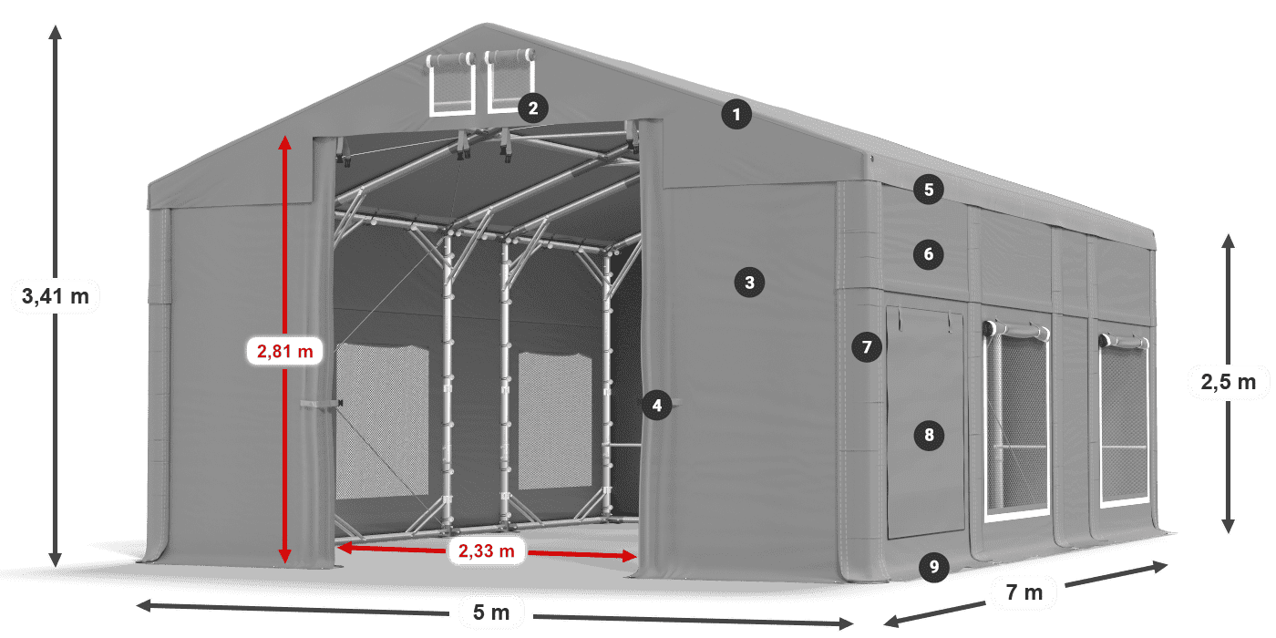 Dach: FR 620 PVC Ściany: SD 500 PVC 2.5m legenda
