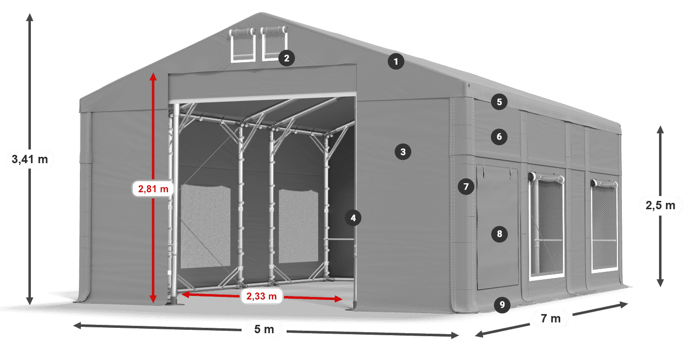 Dach: FR 620 PVC Ściany: SD 500 PVC 2.5m legenda