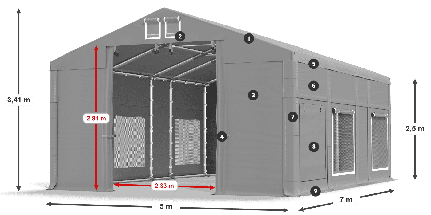 Dach: FR 620 PVC Ściany: SD 500 PVC 2.5m legenda