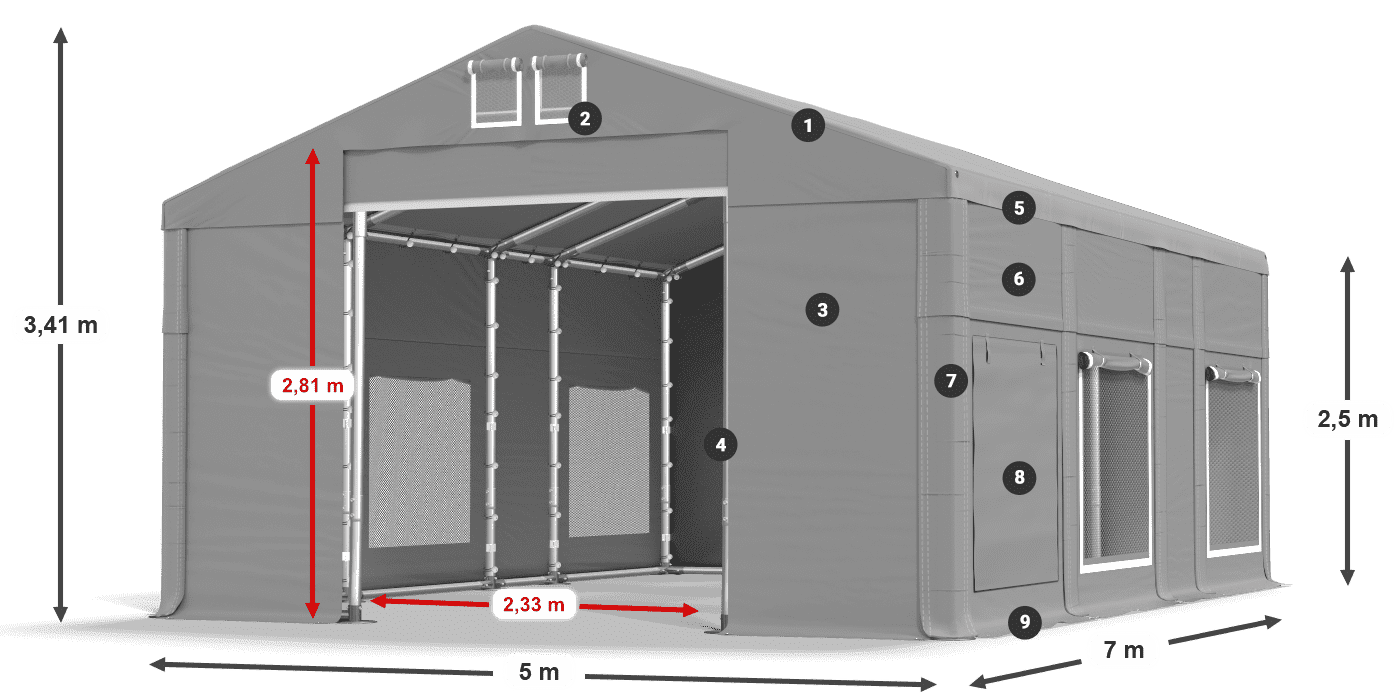 Dach: FR 620 PVC Ściany: SD 500 PVC 2.5m legenda