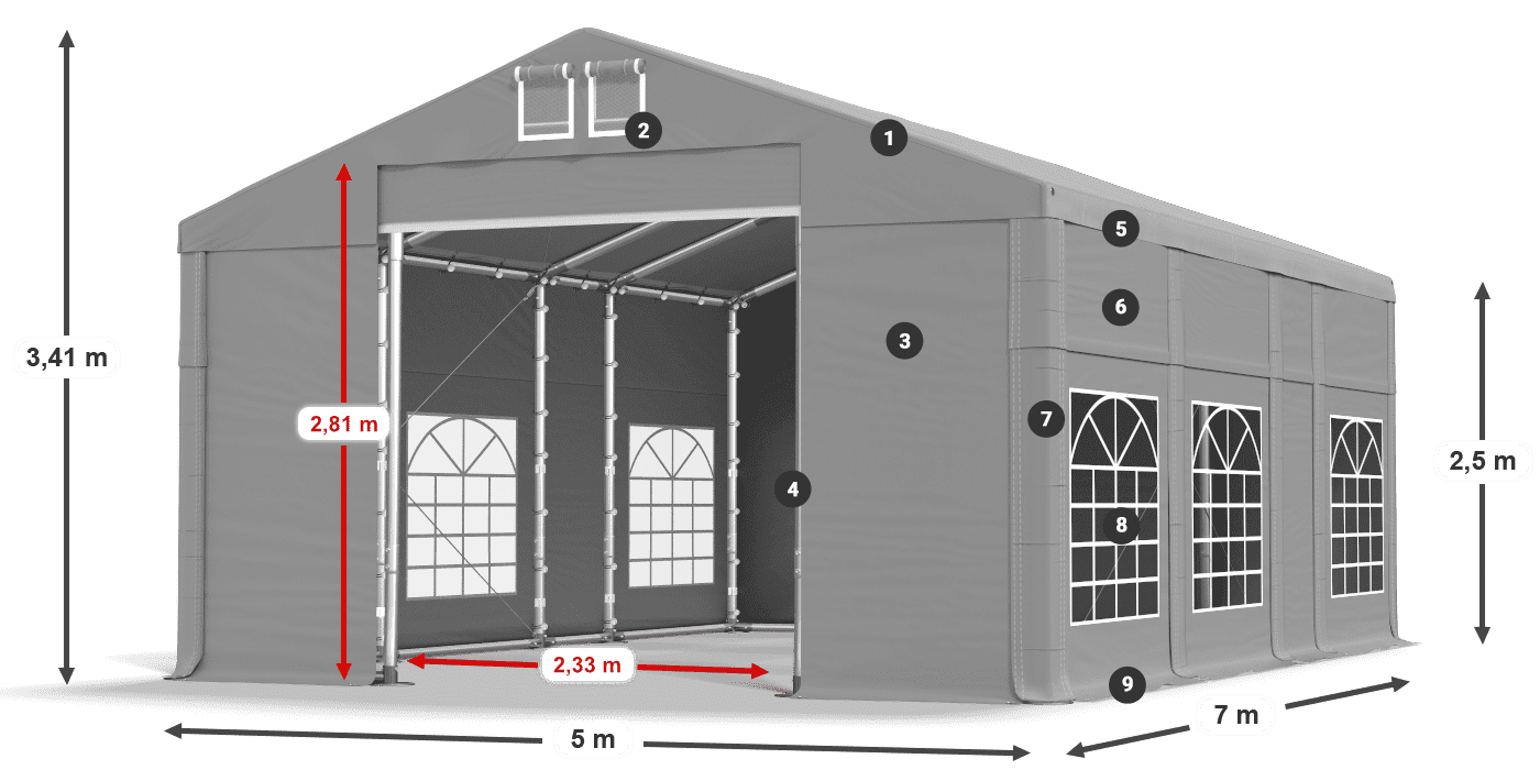 Dach: FR 620 PVC Ściany: SD 500 PVC 2.5m legenda