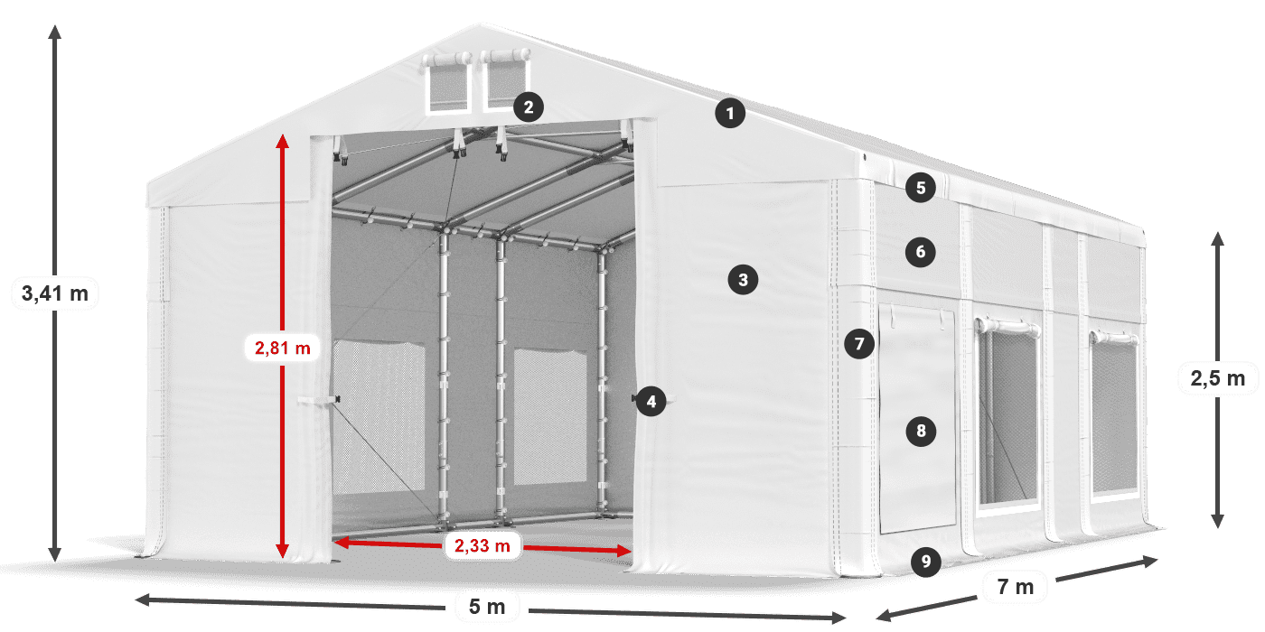 Dach: FR 620 PVC Ściany: SD 500 PVC 2.5m legenda