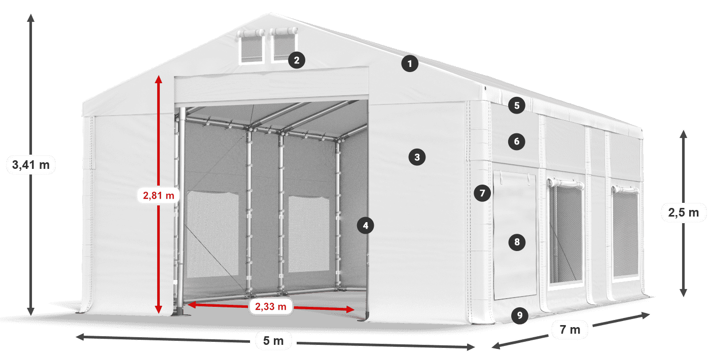 Dach: FR 620 PVC Ściany: SD 500 PVC 2.5m legenda