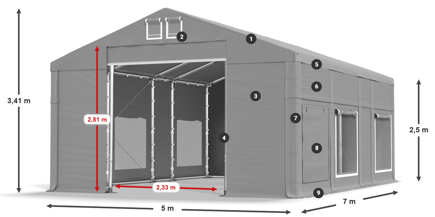 Dach: FR 620 PVC Ściany: SD 500 PVC 2.5m legenda