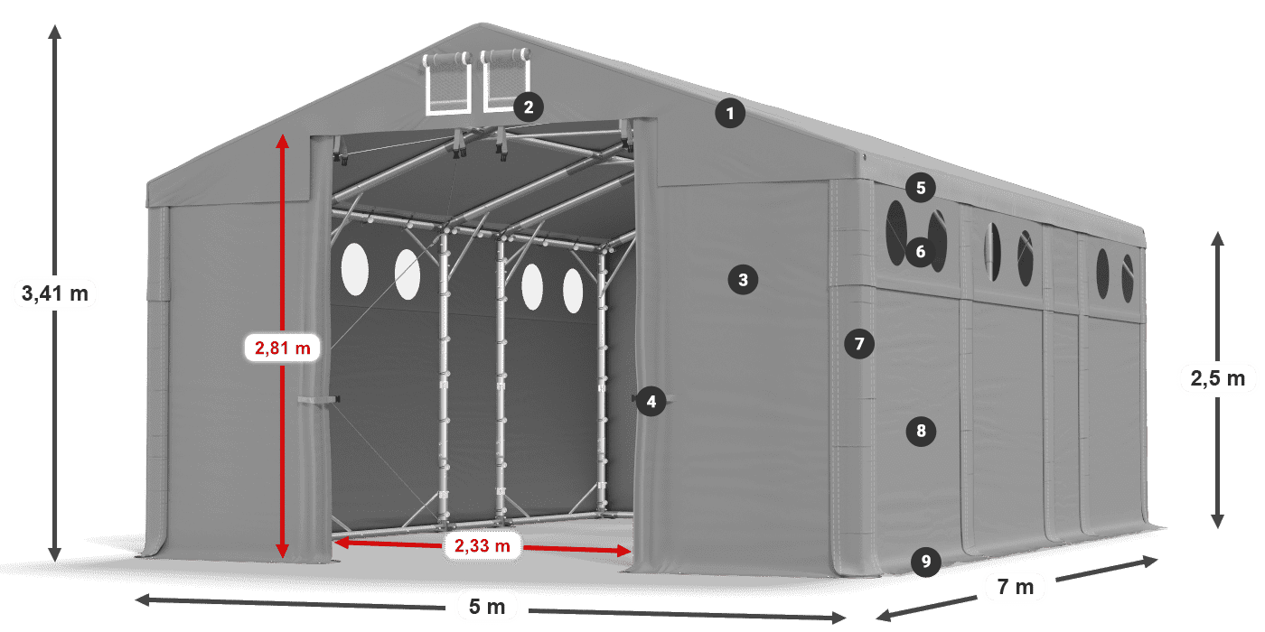 Dach: MS 580 PVC Ściany: FR O 620 PVC 2.5m legenda