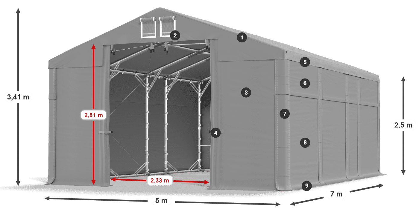 Dach: MS 580 PVC Ściany: FR 620 PVC 2.5m legenda