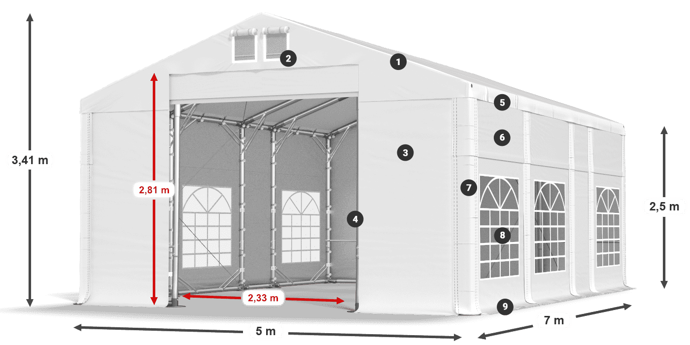 Dach: MS 580 PVC Ściany: FR 620 PVC 2.5m legenda