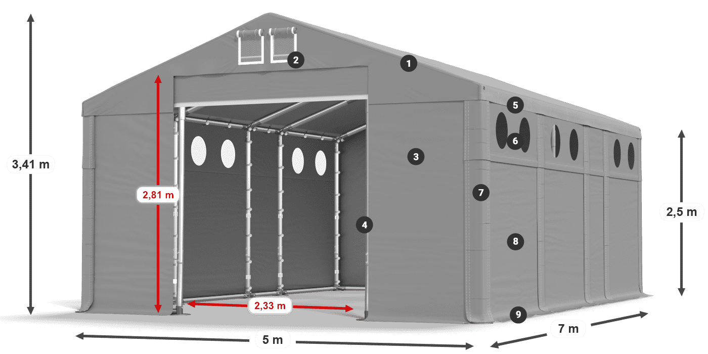 Dach: MS 580 PVC Ściany: FR O 620 PVC 2.5m legenda