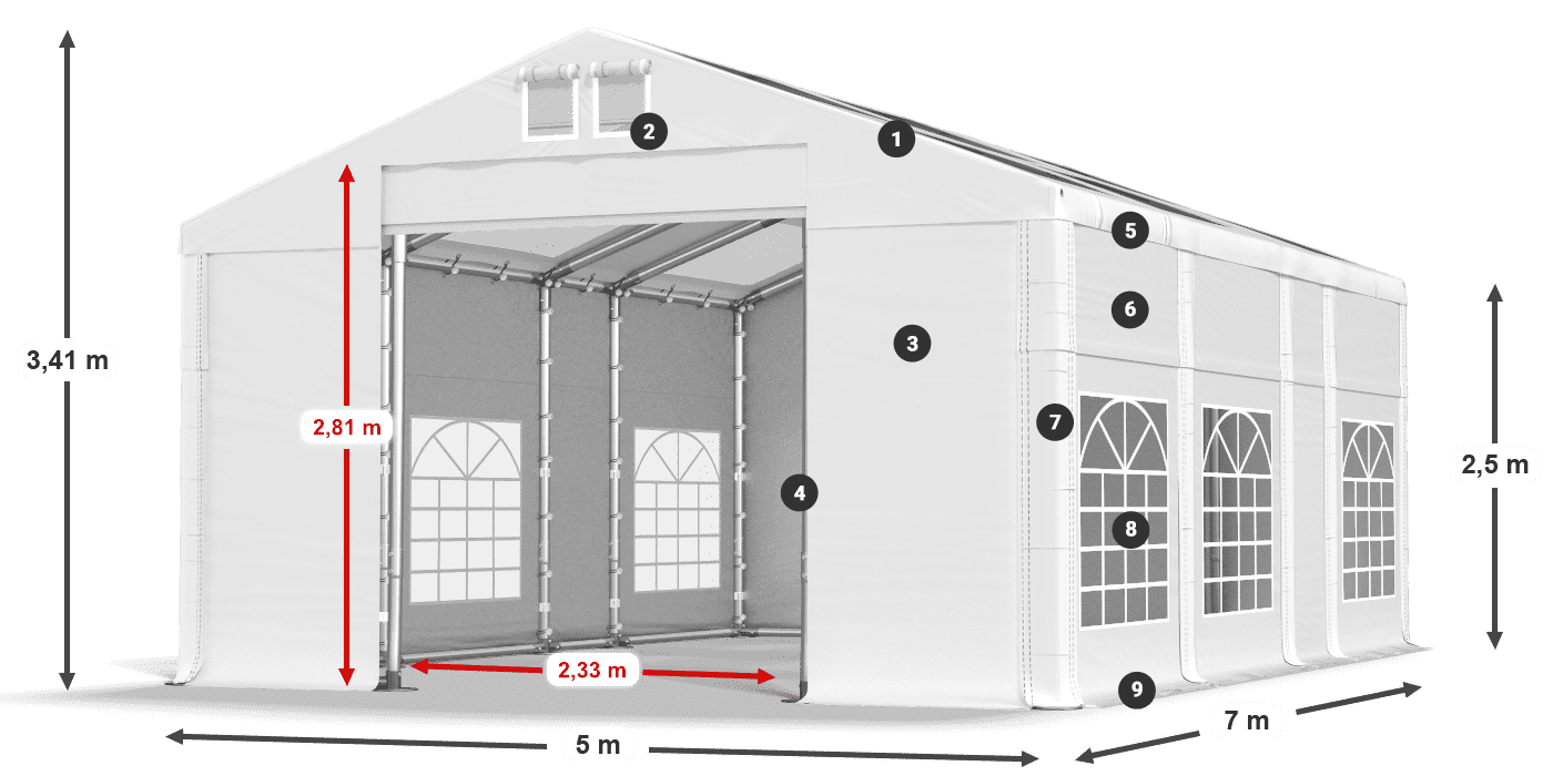 Dach: MS T 580 PVC Ściany: FR 620 PVC 2.5m legenda