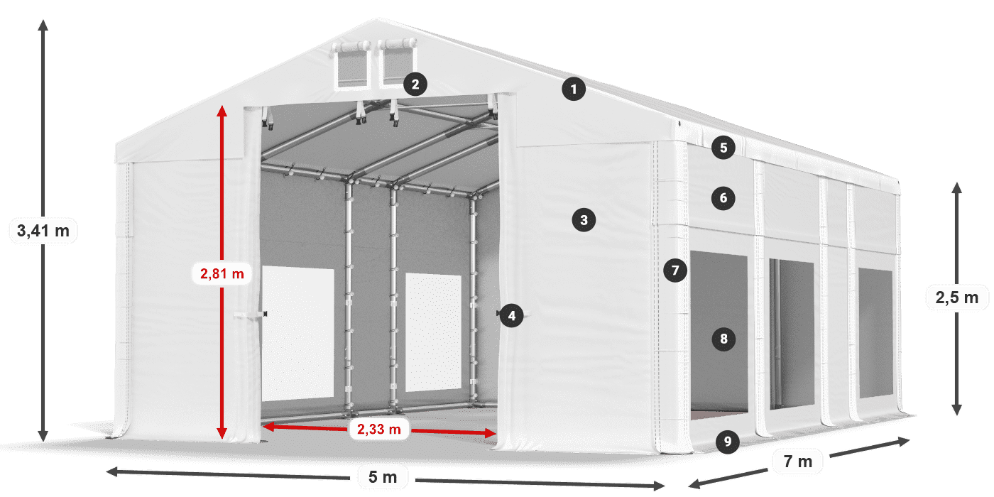 Dach: MS 580 PVC Ściany: MS 580 PVC 2.5m legenda