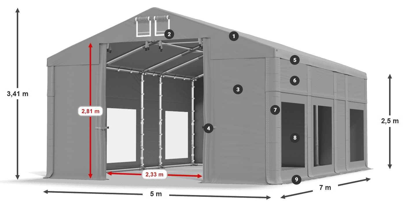 Dach: MS 580 PVC Ściany: MS 580 PVC 2.5m legenda