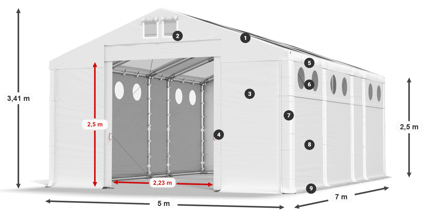 Dach: MS T 580 PVC Ściany: MS O 580 PVC 2.5m legenda