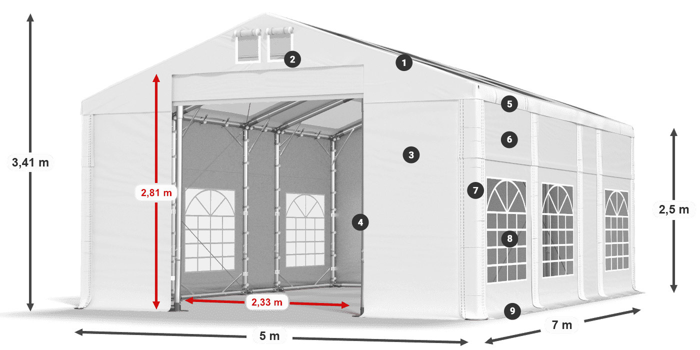 Dach: MS 580 PVC Ściany: SD 500 PVC 2.5m legenda