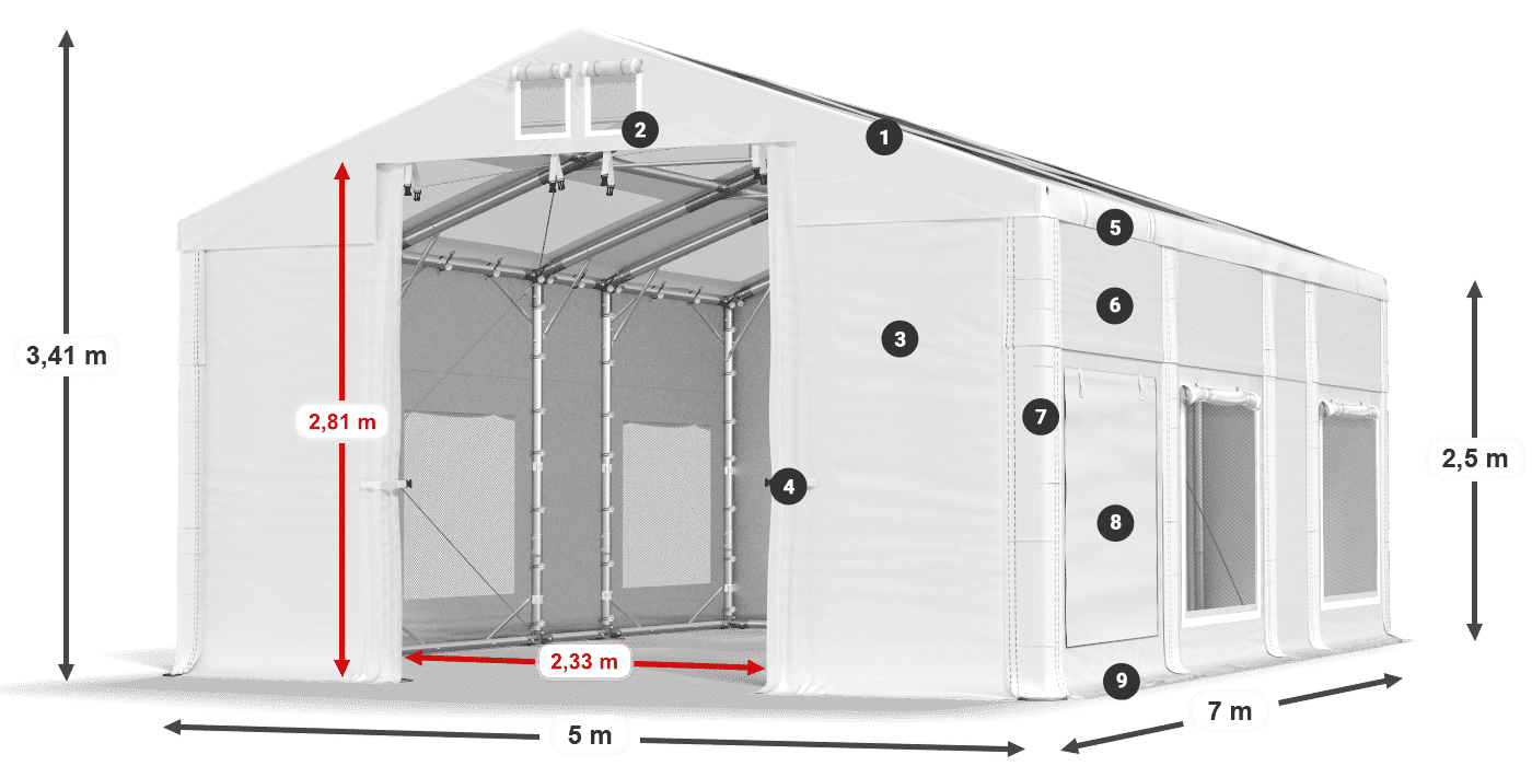 Dach: MS T 580 PVC Ściany: SD M 500 PVC 2,5m legenda