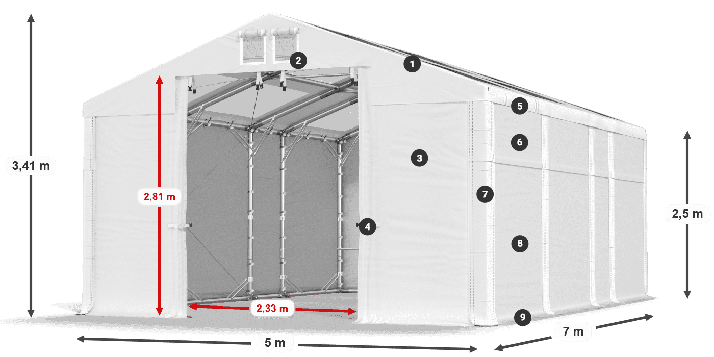 Dach: MS T 580 PVC Ściany: SD 500 PVC 2,5m legenda