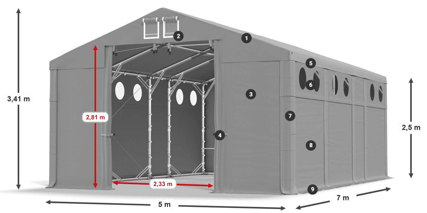 Dach: MS 580 PVC Ściany: SD O 500 PVC 2.5m legenda