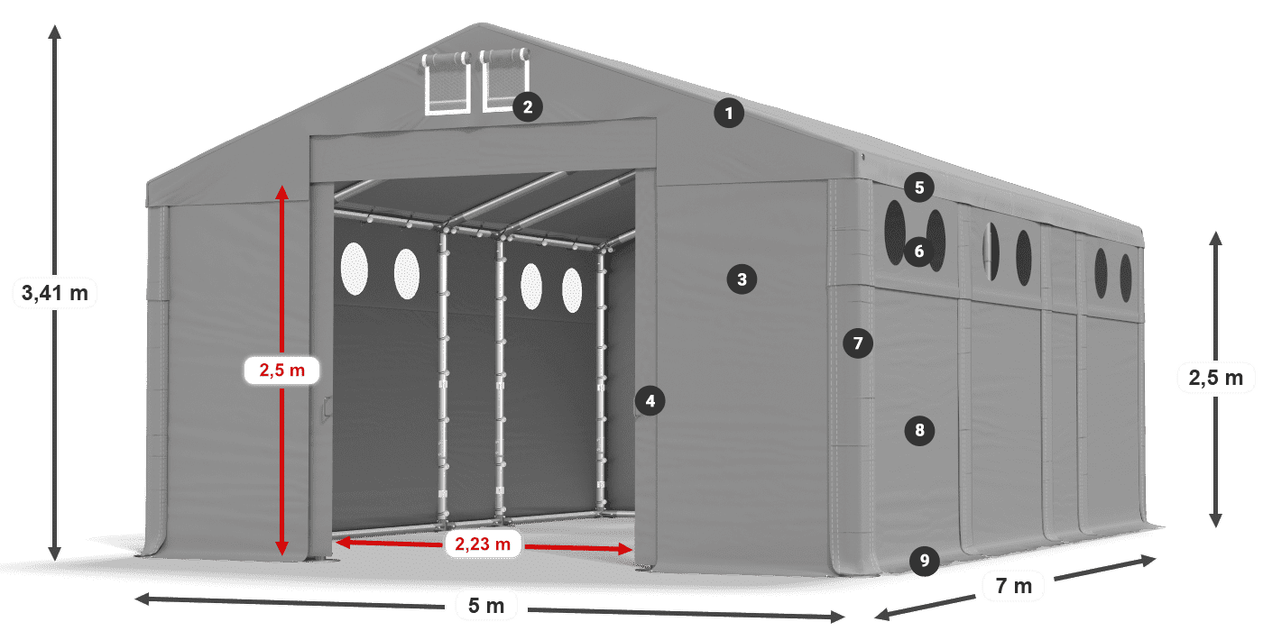 Dach: MS 580 PVC Ściany: SD O 500 PVC 2.5m legenda