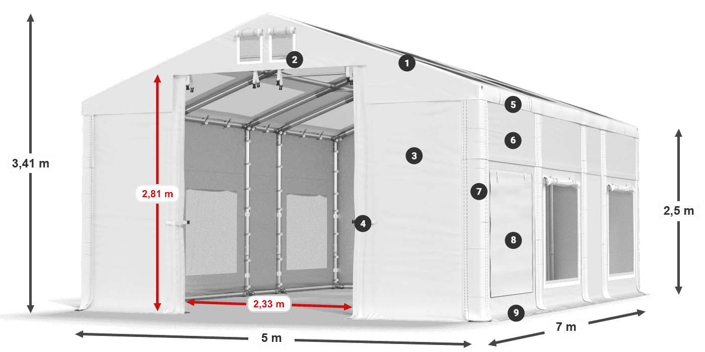 Dach: MS T 580 PVC Ściany: SD M 500 PVC 2,5m legenda