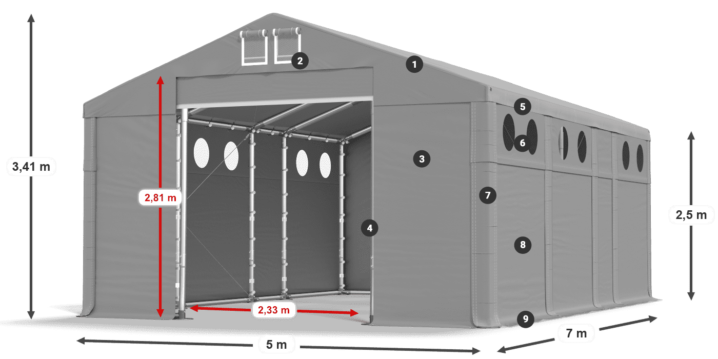 Dach: MS 580 PVC Ściany: SD O 500 PVC 2.5m legenda