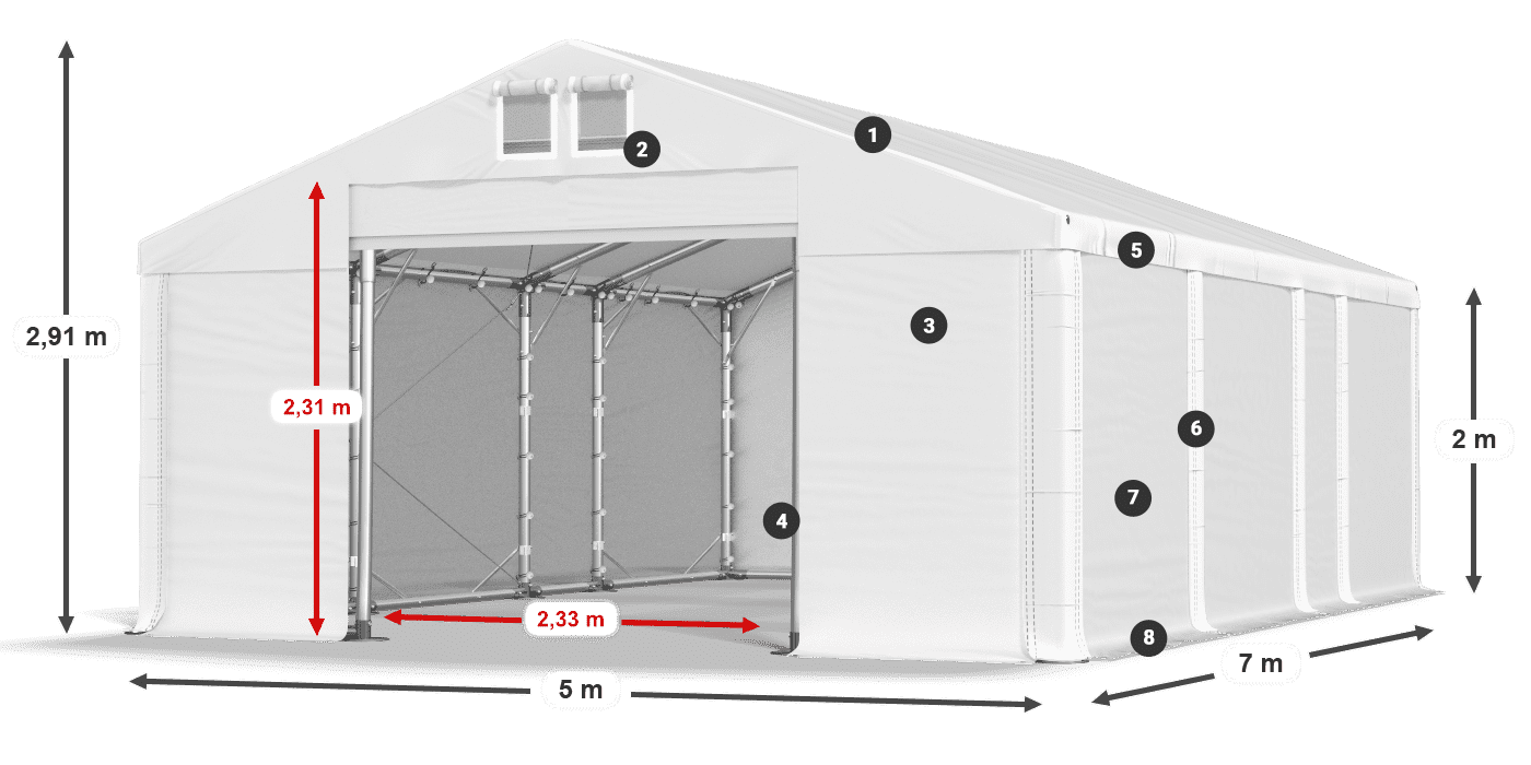 Dach: FR 620 PVC Ściany: SD 580 PVC 2m legenda