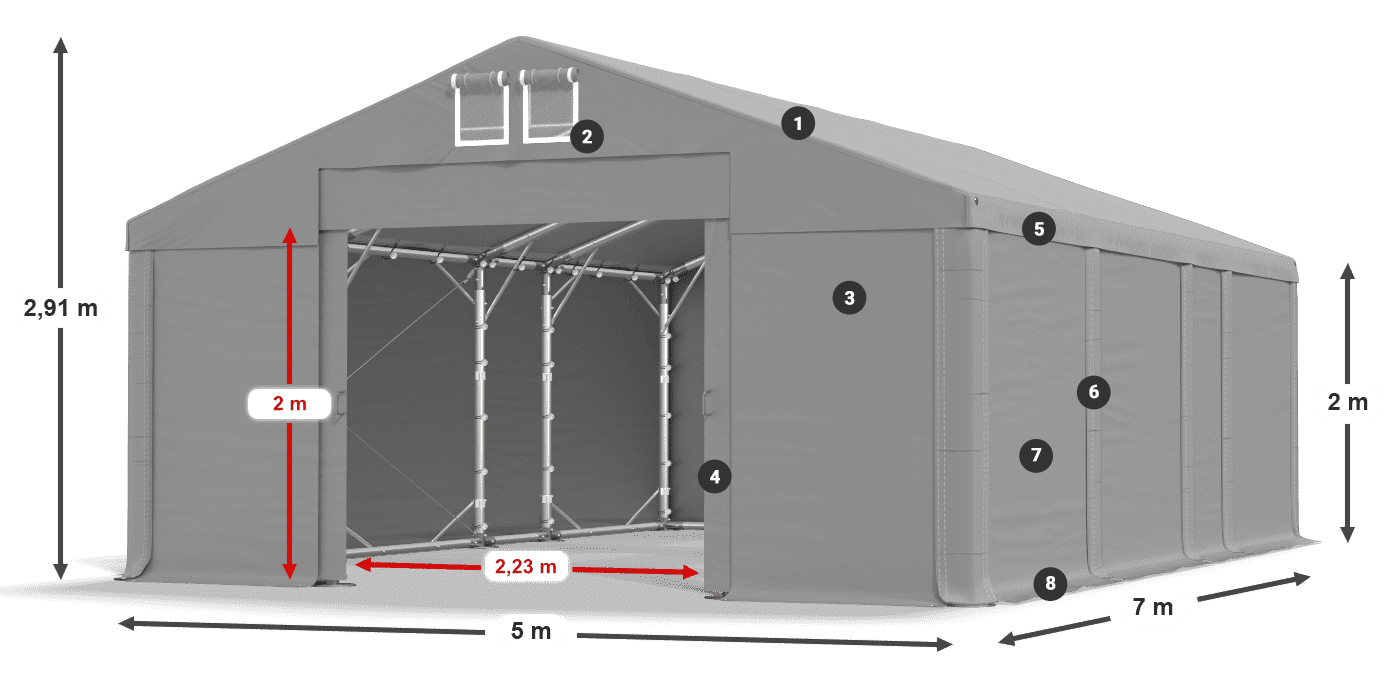 Dach: FR 620 PVC Ściany: SD 580 PVC 2m legenda