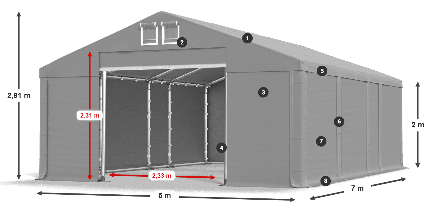Dach: FR 620 PVC Ściany: SD 580 PVC 2m legenda