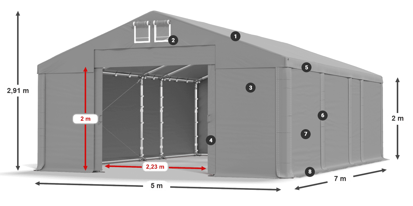 Dach: FR 620 PVC Ściany: SD 580 PVC 2m legenda