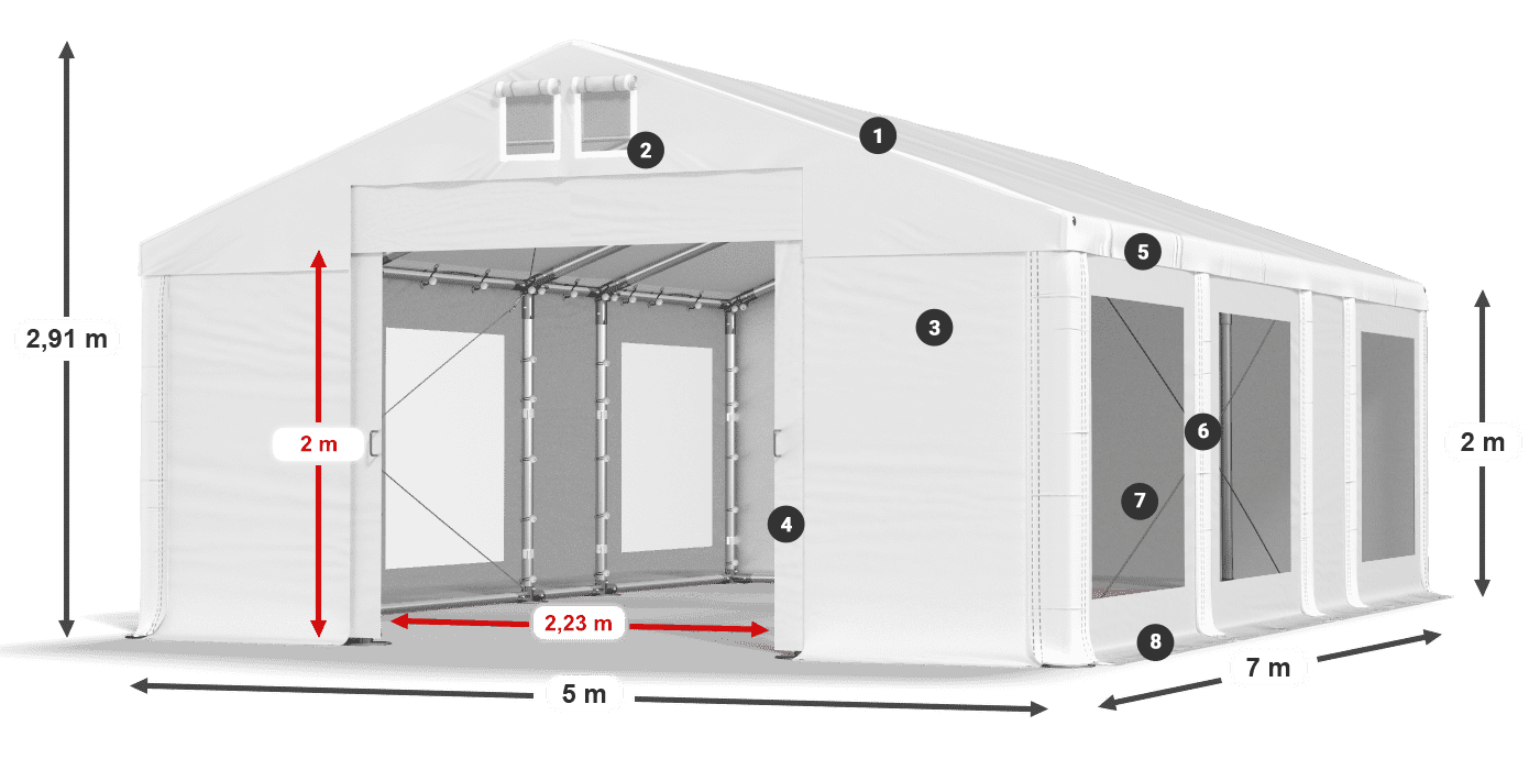 Dach: FR 620 PVC Ściany: MS 580 PVC 2m legenda