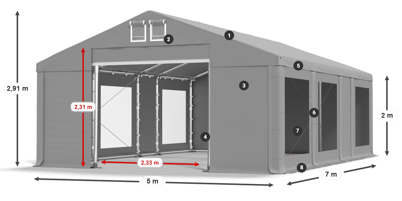 Dach: FR 620 PVC Ściany: MS 580 PVC 2m legenda