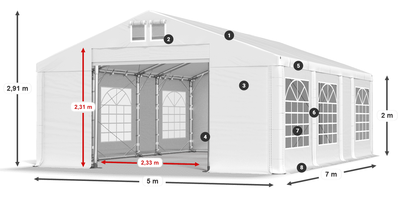Dach: FR 620 PVC Ściany: SD 500 PVC 2m legenda