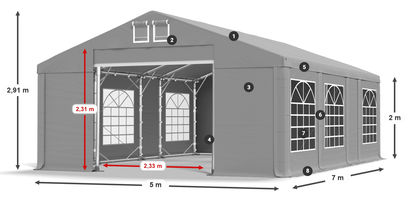 Dach: FR 620 PVC Ściany: SD 500 PVC 2m legenda