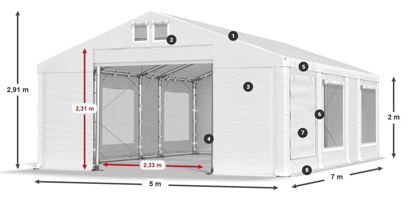 Dach: FR 620 PVC Ściany: SD 500 PVC 2m legenda