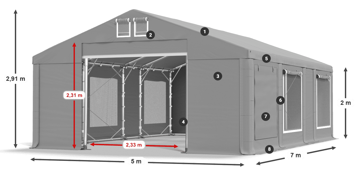 Dach: FR 620 PVC Ściany: SD 500 PVC 2m legenda