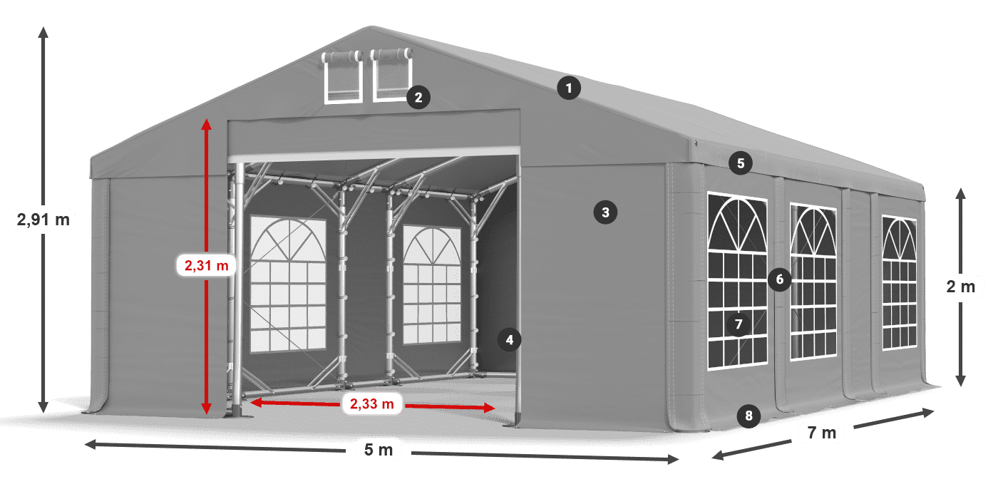 Dach: FR 620 PVC Ściany: SD 500 PVC 2m legenda