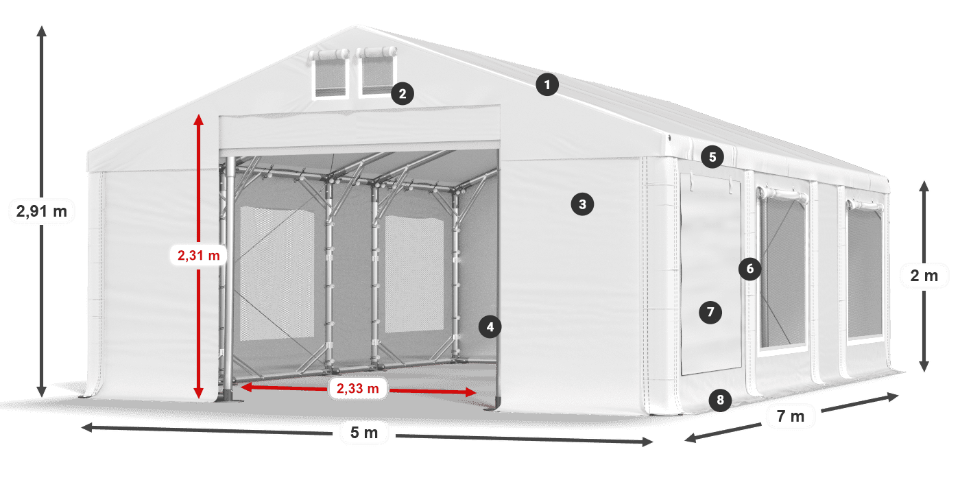 Dach: FR 620 PVC Ściany: SD 500 PVC 2m legenda