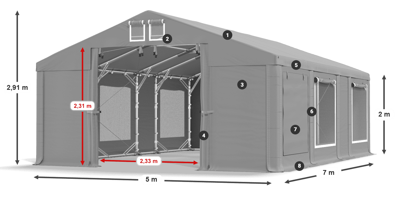 Dach: FR 620 PVC Ściany: SD 500 PVC 2m legenda
