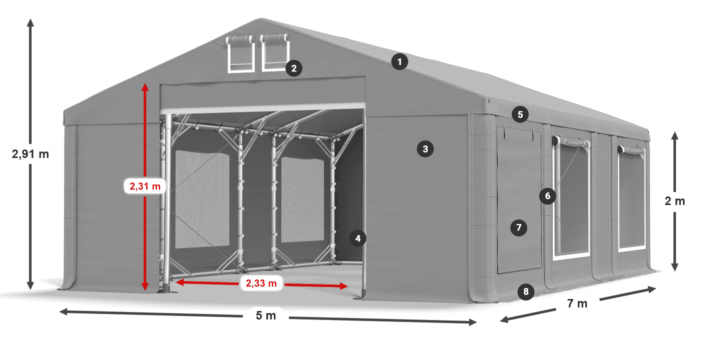Dach: FR 620 PVC Ściany: SD 500 PVC 2m legenda