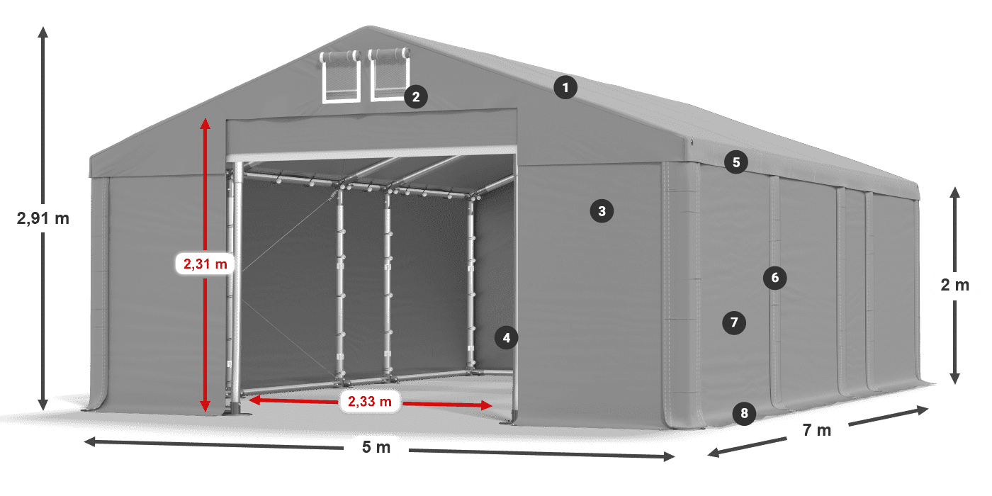 Dach: FR 620 PVC Ściany: SD 500 PVC 2m legenda